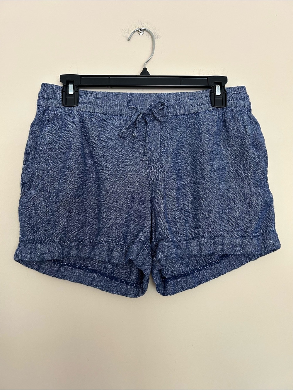 Old Navy Blue High-Rise Drawstring Women's Linen Shorts with Pockets